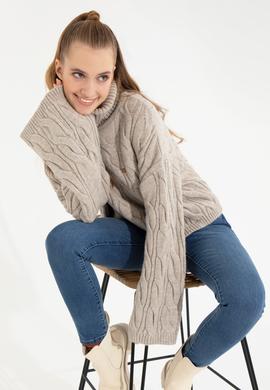 Kadın Taş Melanj Balıkçı Yaka Kazak - 50254500021