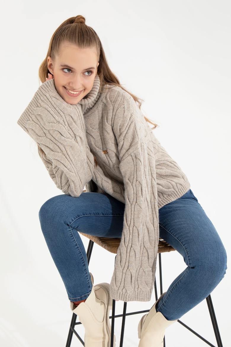 Kadın Taş Melanj Balıkçı Yaka Kazak - 50254500021