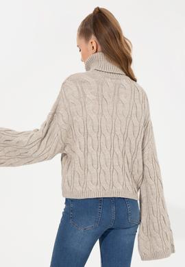 Kadın Taş Melanj Balıkçı Yaka Kazak - 50254500021