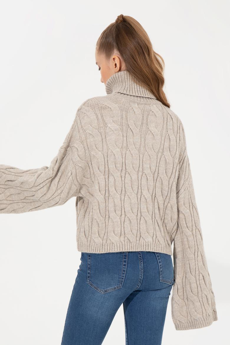 Kadın Taş Melanj Balıkçı Yaka Kazak - 50254500021