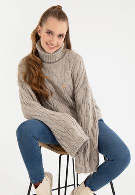 Kadın Taş Melanj Balıkçı Yaka Kazak - 50254500021