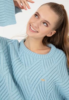 Kadın Mavi Bisiklet Yaka Kazak - 50254292015