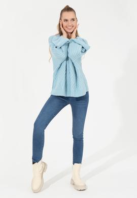 Kadın Mavi Bisiklet Yaka Kazak - 50254292015