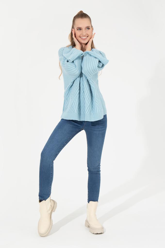 Kadın Mavi Bisiklet Yaka Kazak