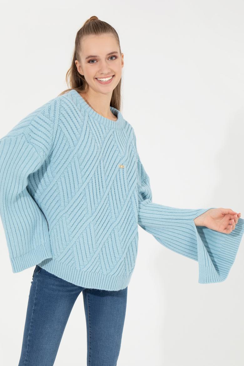 Kadın Mavi Bisiklet Yaka Kazak - 50254292015