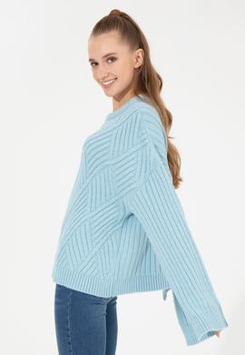 Kadın Mavi Bisiklet Yaka Kazak - 50254292015