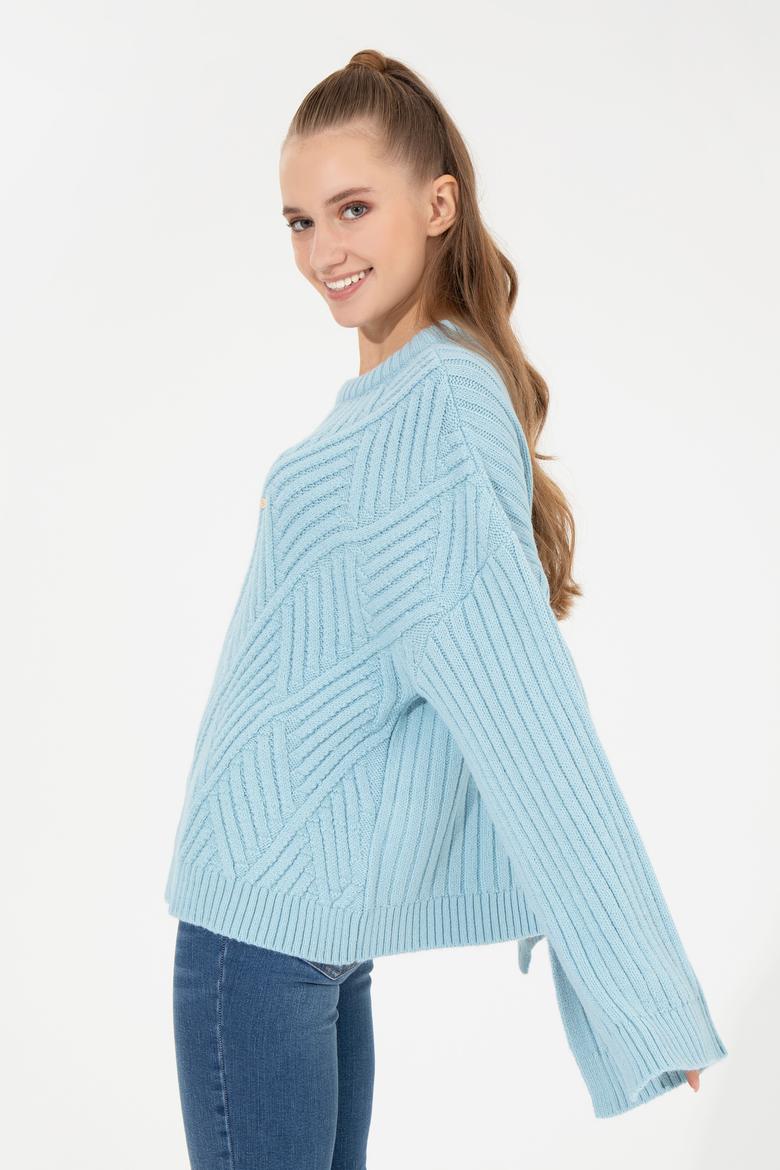 Kadın Mavi Bisiklet Yaka Kazak - 50254292015