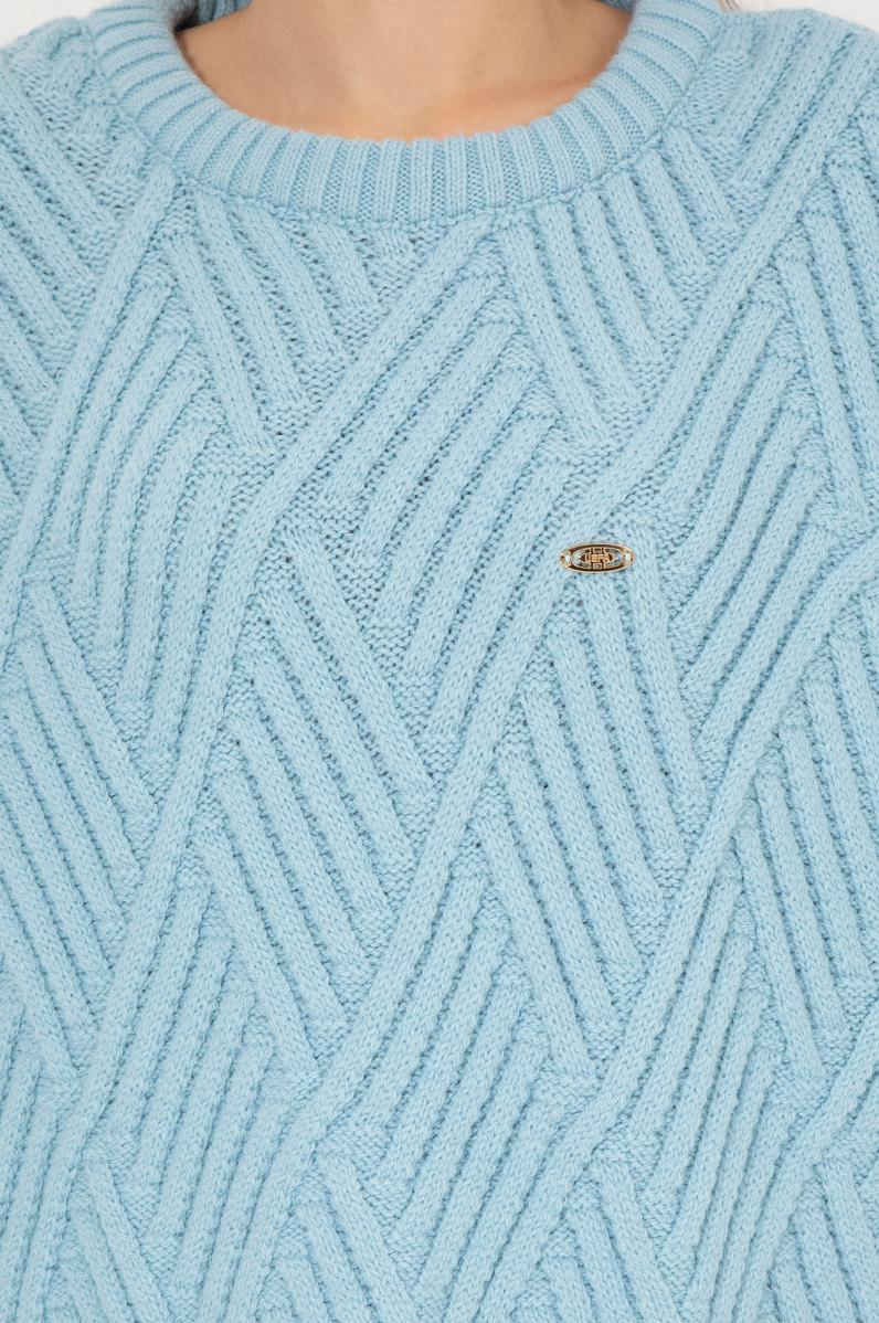 Kadın Mavi Bisiklet Yaka Kazak