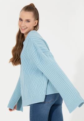 Kadın Mavi Bisiklet Yaka Kazak - 50254292015