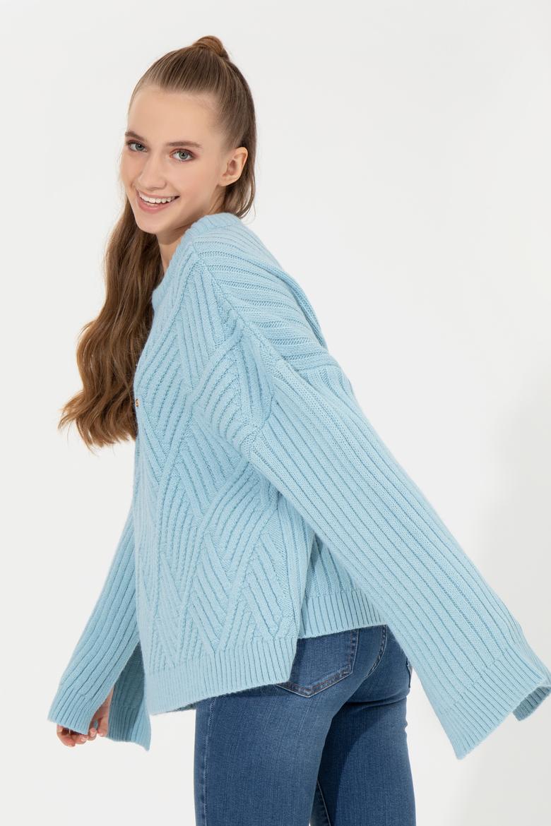 Kadın Mavi Bisiklet Yaka Kazak - 50254292015