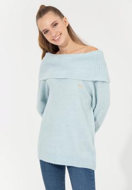 Kadın Mavi Bisiklet Yaka Kazak - 50253330012