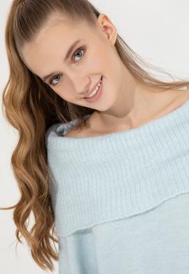 Kadın Mavi Bisiklet Yaka Kazak - 50253330012