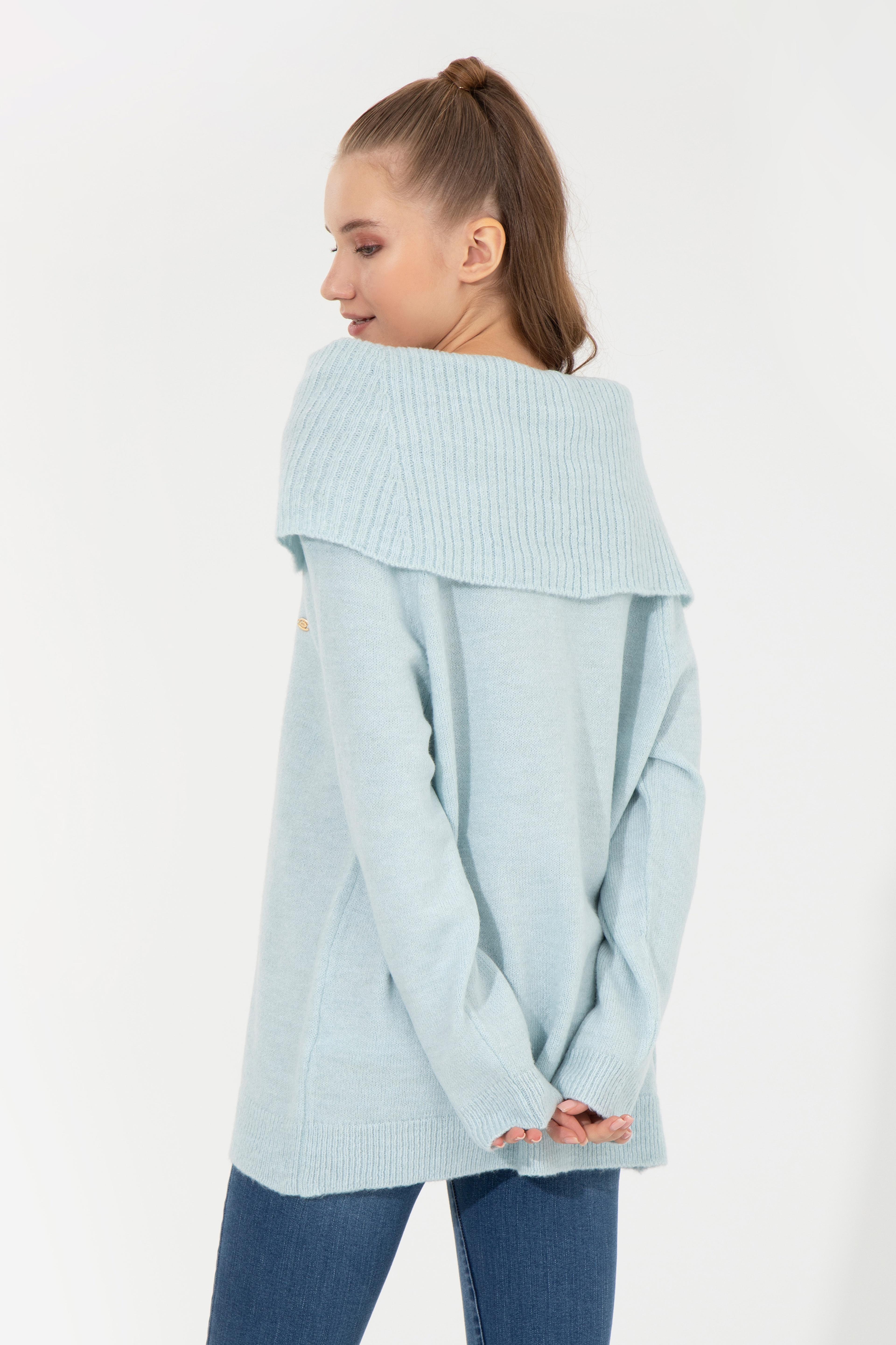 Kadın Mavi Bisiklet Yaka Kazak - Image 5