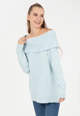 Kadın Mavi Bisiklet Yaka Kazak - 50253330012