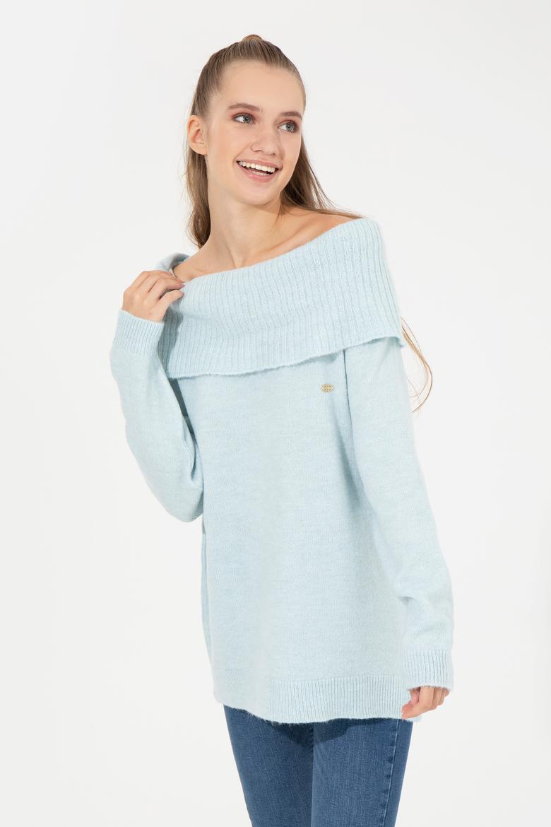 Kadın Mavi Bisiklet Yaka Kazak - 50253330012