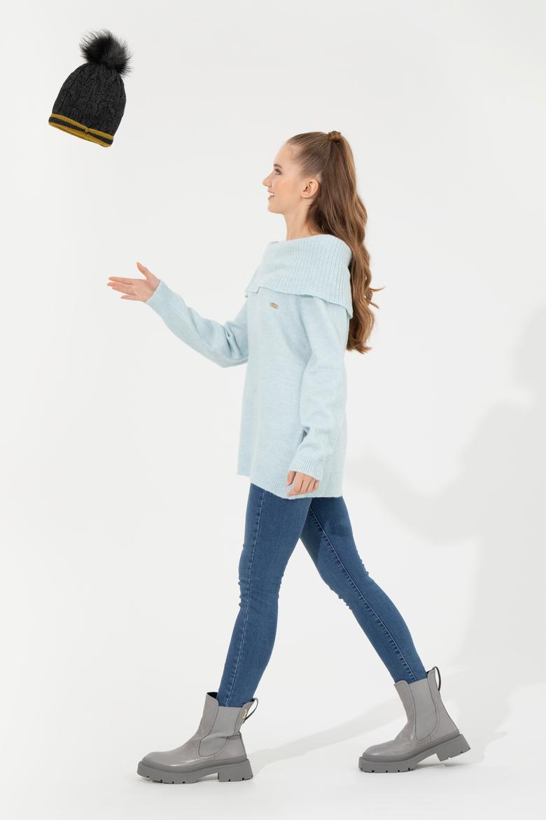 Kadın Mavi Bisiklet Yaka Kazak - 50253330012