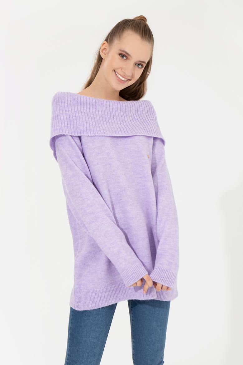 Kadın Lila Bisiklet Yaka Kazak - 50253330005