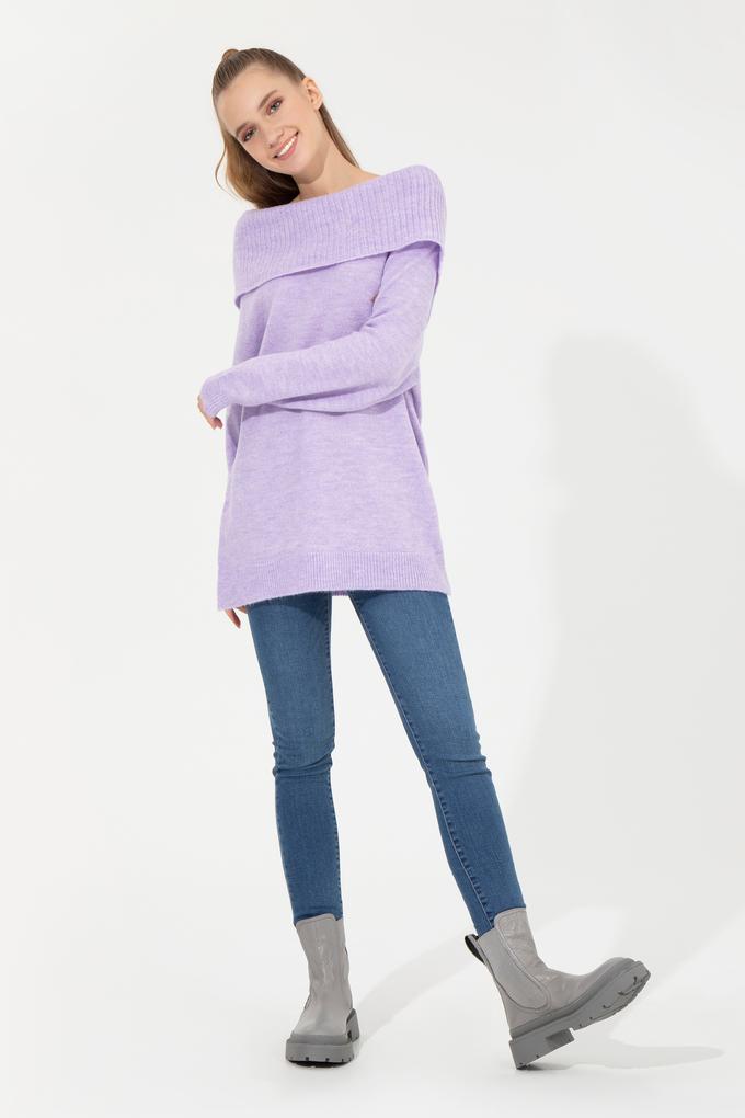 Kadın Lila Bisiklet Yaka Kazak