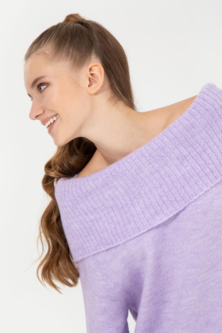 Kadın Lila Bisiklet Yaka Kazak - 50253330005