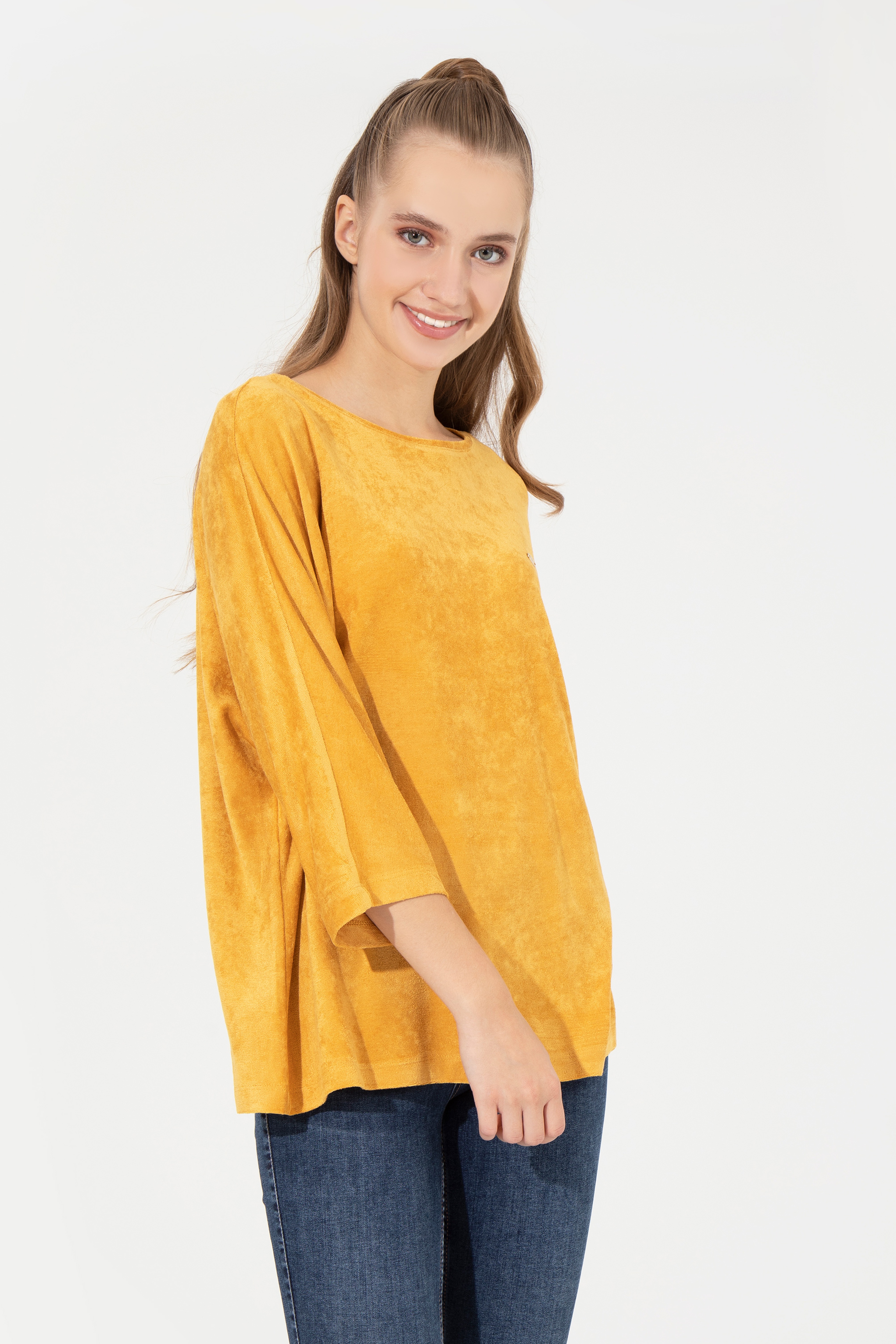 Kadın Safran Bisiklet Yaka Sweatshirt - Image 1