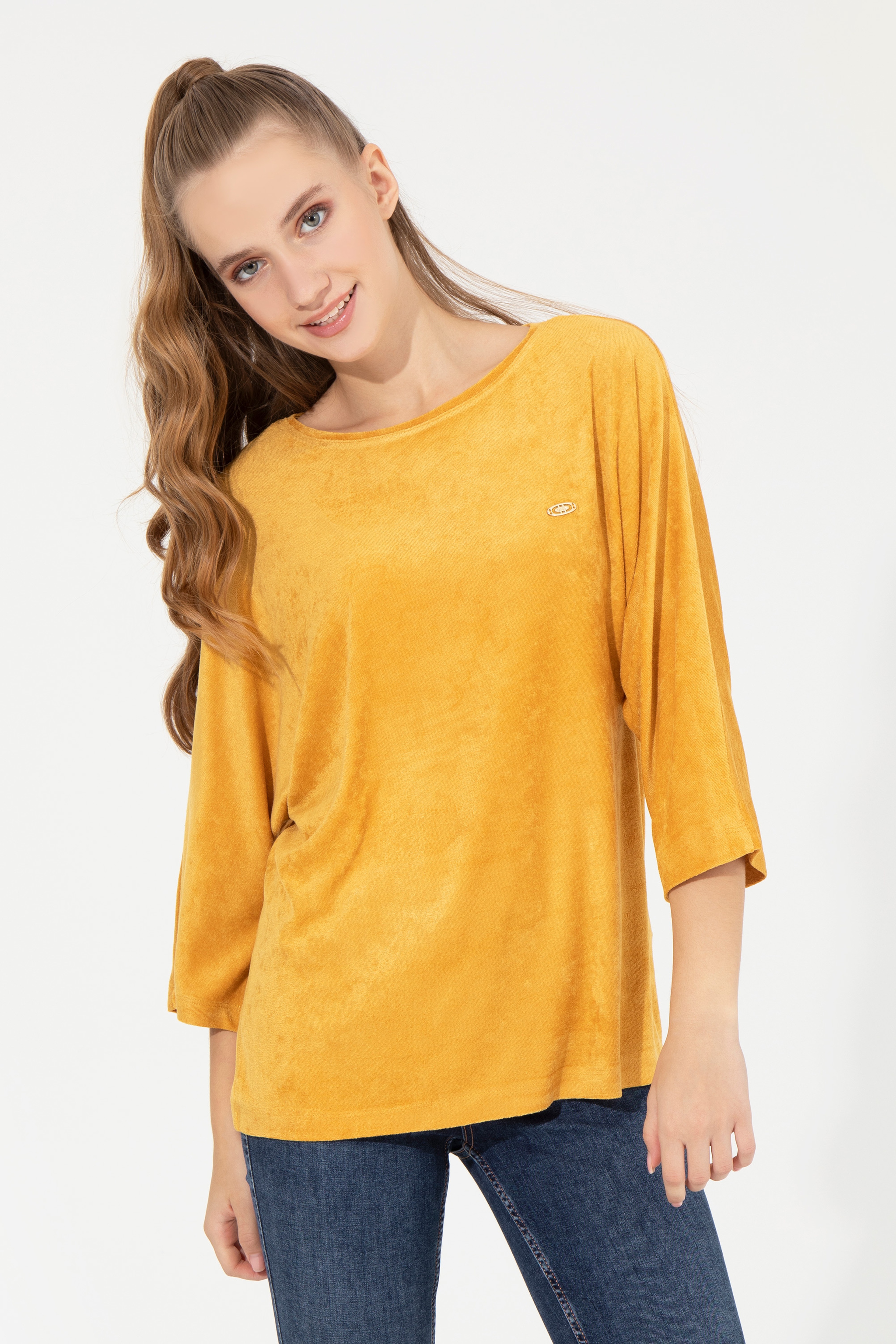Kadın Safran Bisiklet Yaka Sweatshirt - Image 5