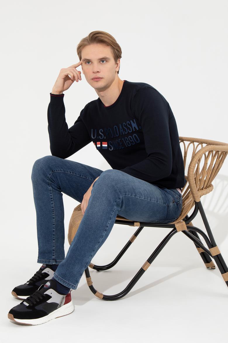 Erkek Lacivert Bisiklet Yaka Triko Kazak - 50253993002