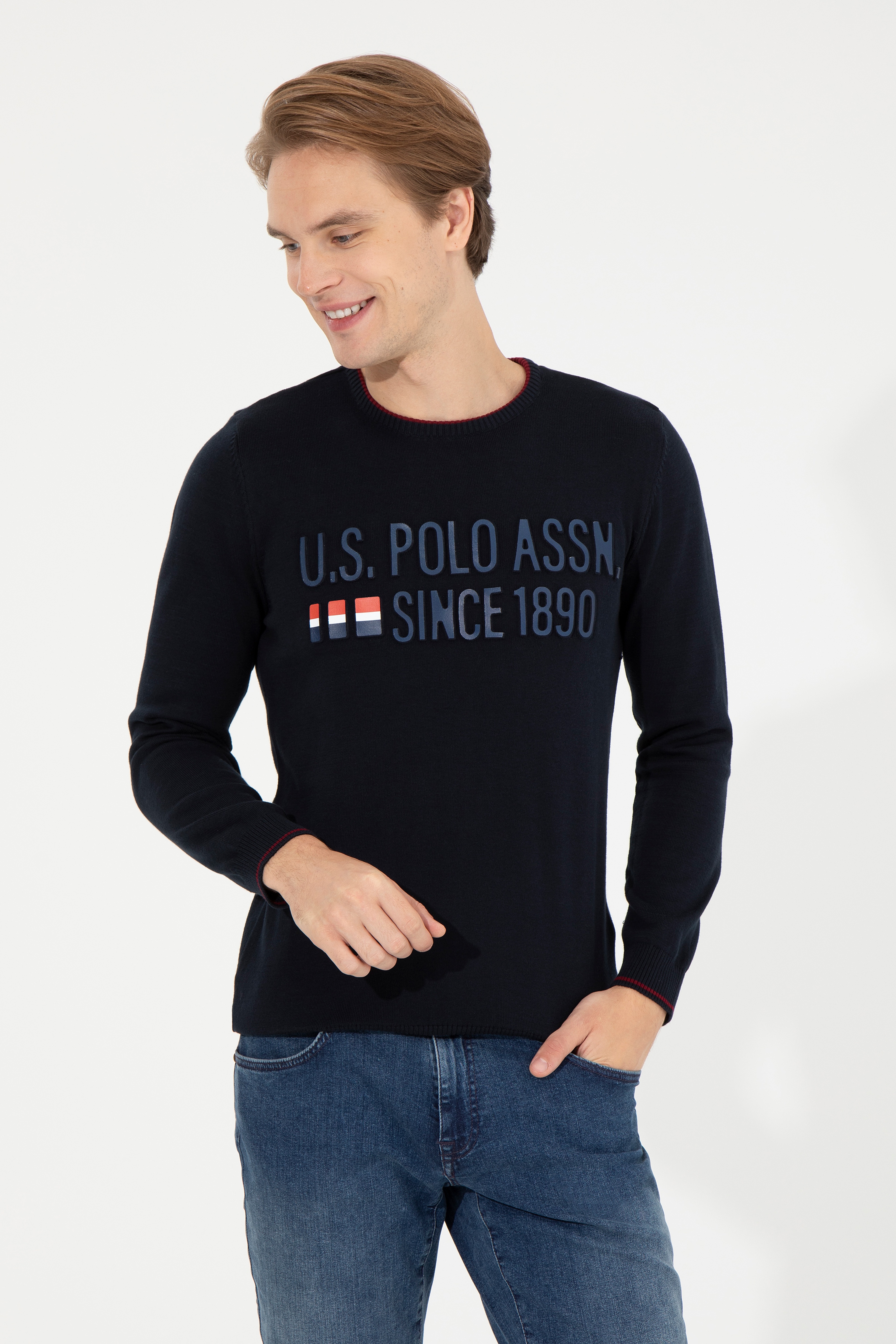 Erkek Lacivert Bisiklet Yaka Triko Kazak - Image 3