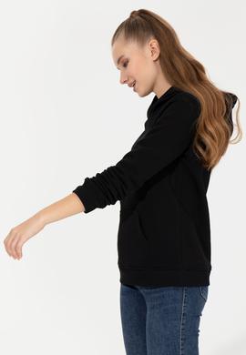 Kadın Siyah Kapüşonlu Basic Sweatshirt - 50256249077