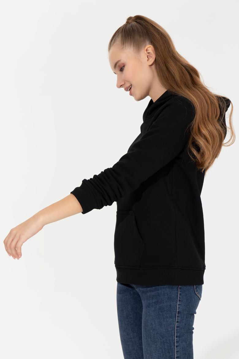 Kadın Siyah Kapüşonlu Basic Sweatshirt - 50256249077
