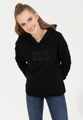 Kadın Siyah Kapüşonlu Basic Sweatshirt - 50256249077