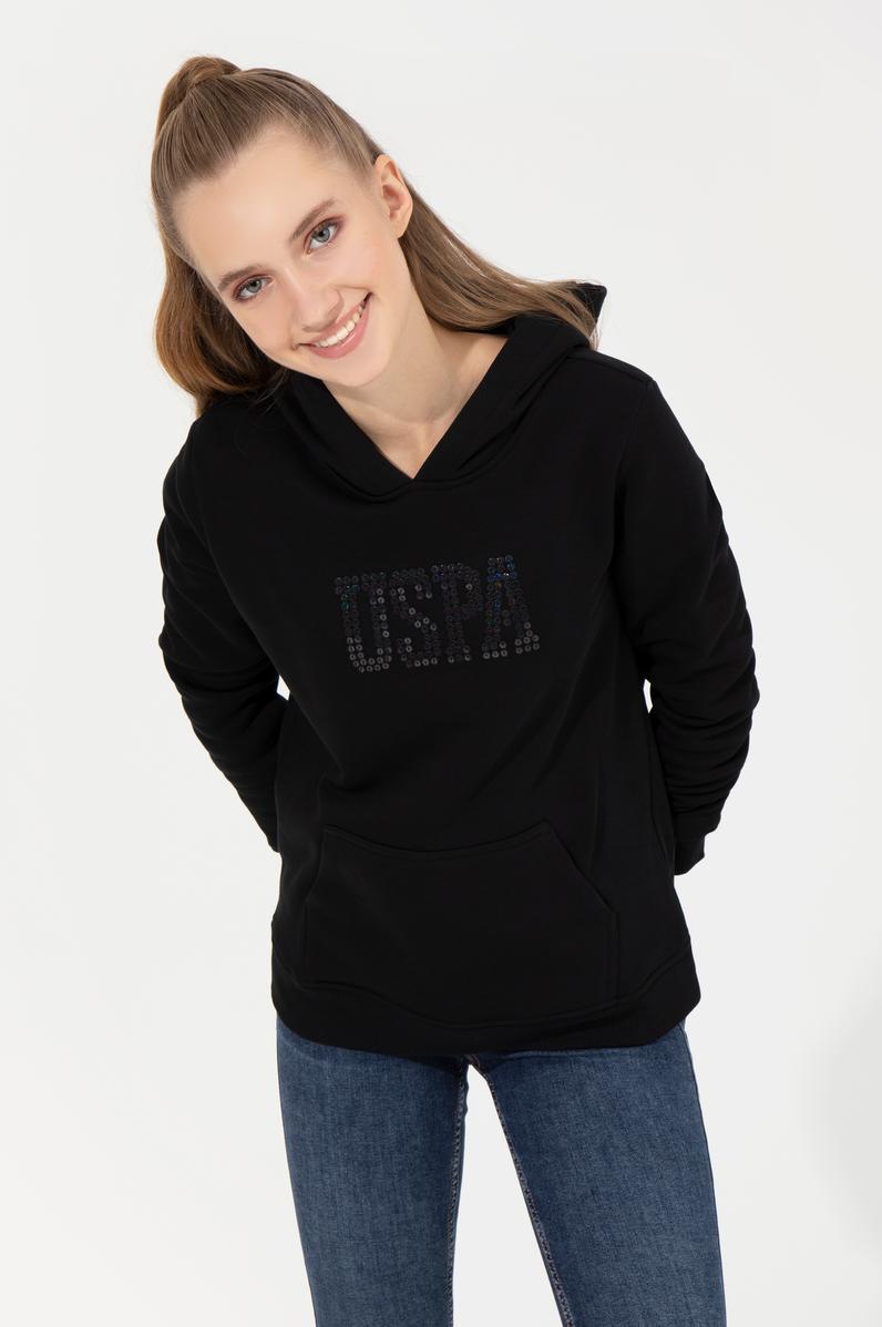 Kadın Siyah Kapüşonlu Basic Sweatshirt
