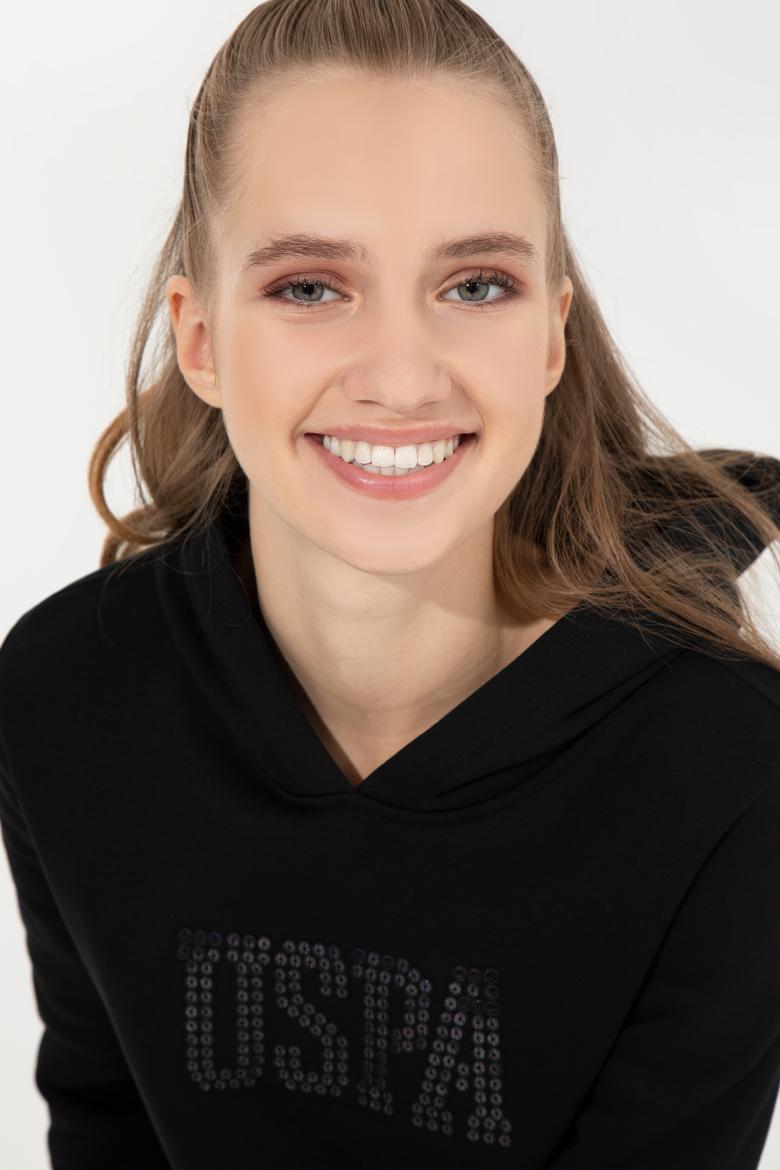 Kadın Siyah Kapüşonlu Basic Sweatshirt - 50256249077