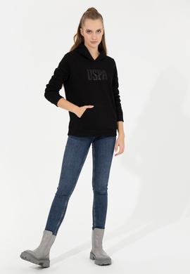Kadın Siyah Kapüşonlu Basic Sweatshirt - 50256249077