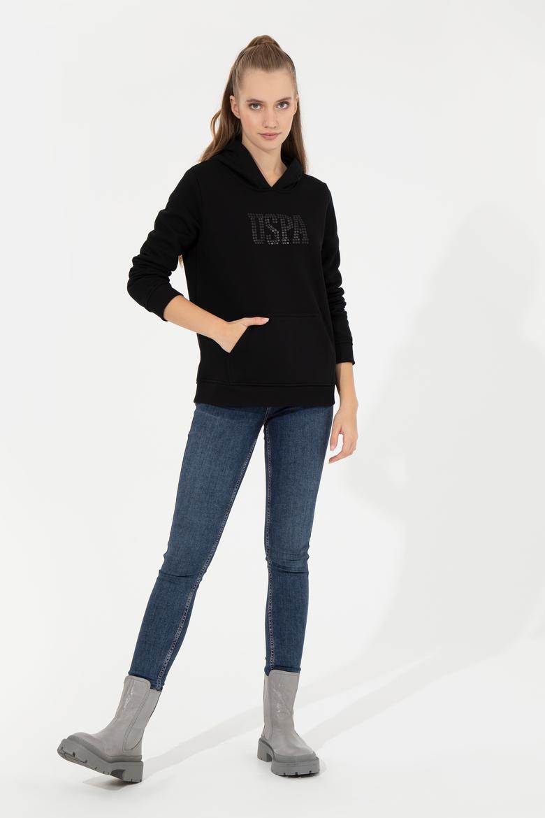 Kadın Siyah Kapüşonlu Basic Sweatshirt - 50256249077