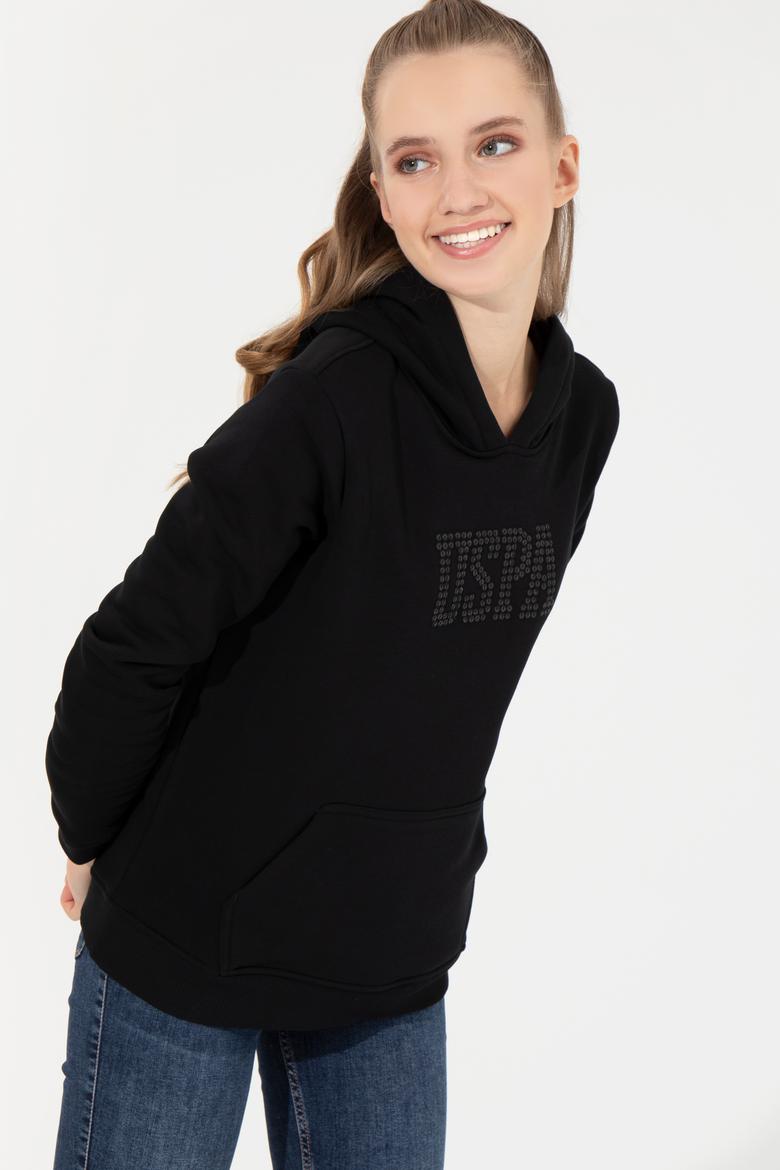 Kadın Siyah Kapüşonlu Basic Sweatshirt - 50256249077