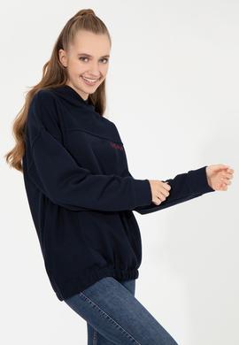 Kadın Lacivert Kapüşonlu Sweatshirt - 50261256016