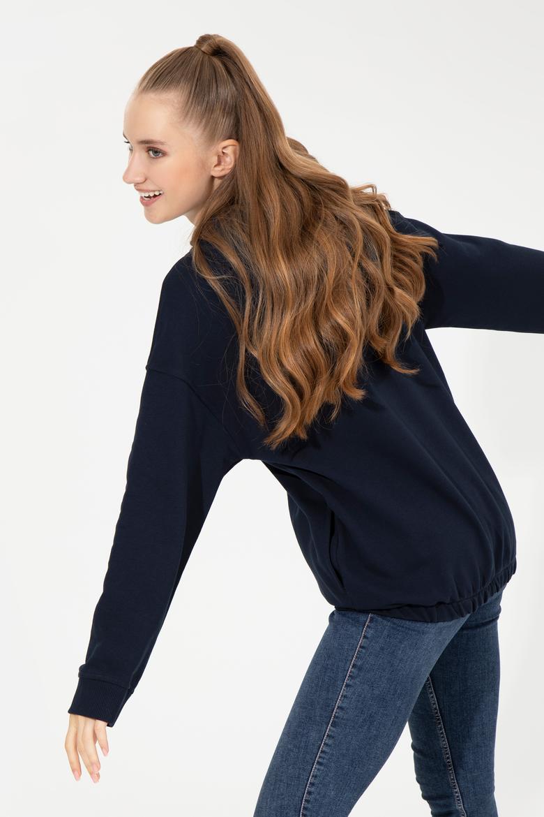 Kadın Lacivert Kapüşonlu Sweatshirt - 50261256016