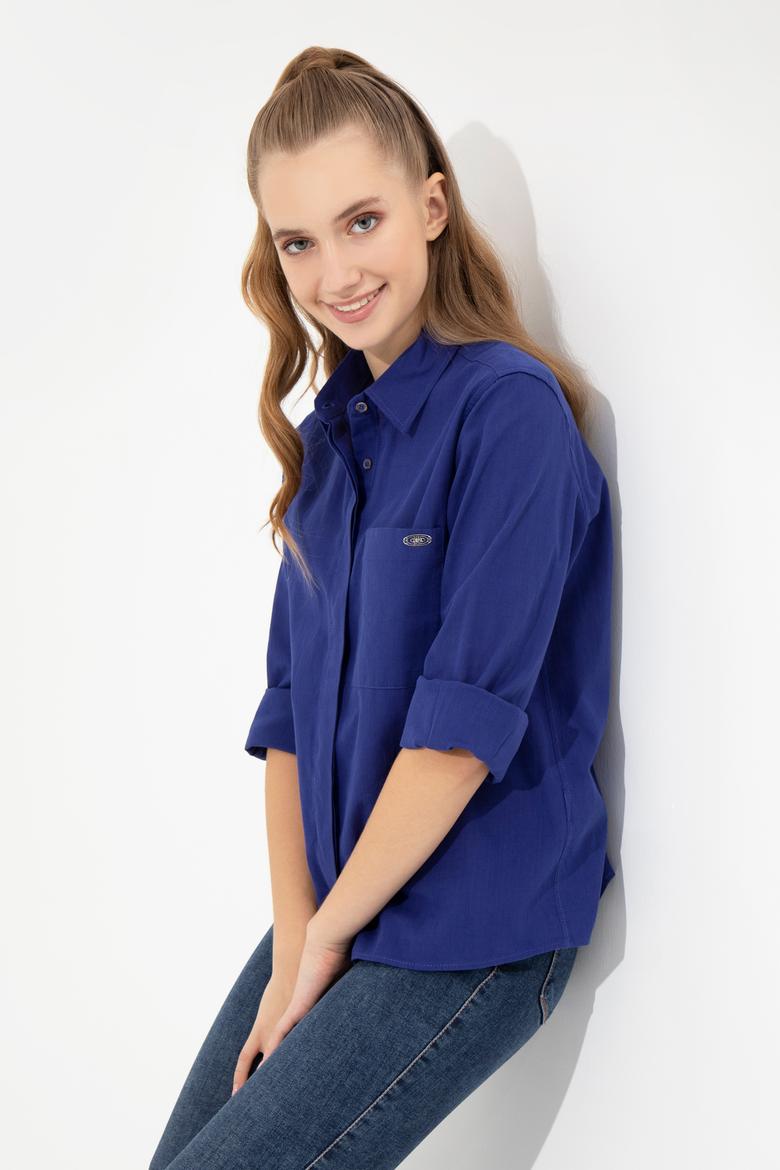 Kadın Mavi Uzun Kollu Gömlek - 50251872027