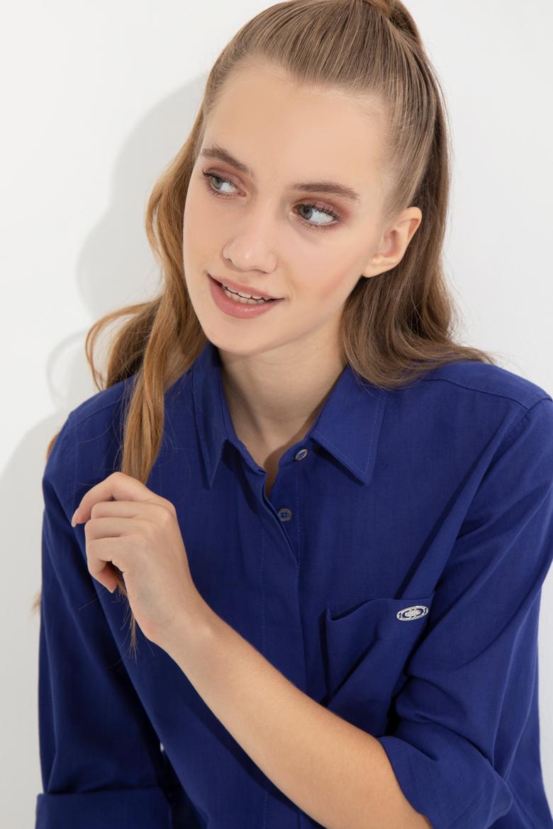 Kadın Mavi Uzun Kollu Gömlek - 50251872027