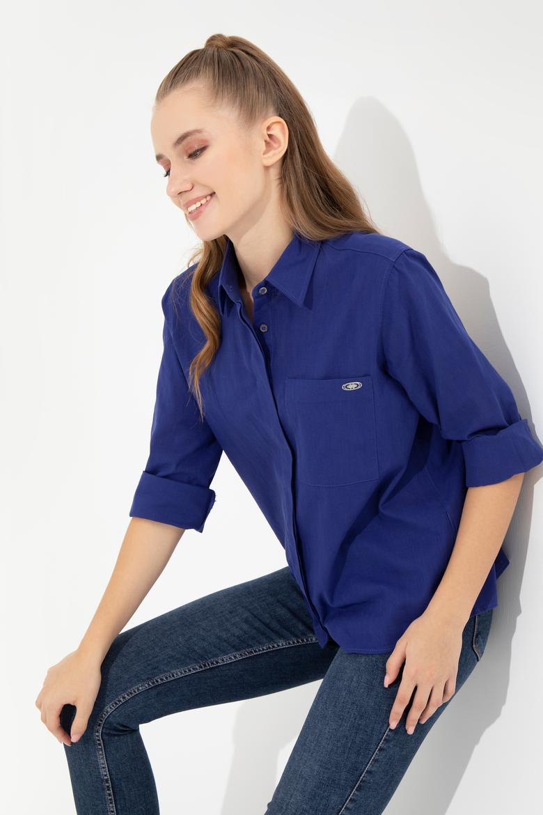 Kadın Mavi Uzun Kollu Gömlek