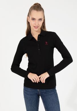 Kadın Siyah Polo Yaka Basic Sweatshirt - 50256259048
