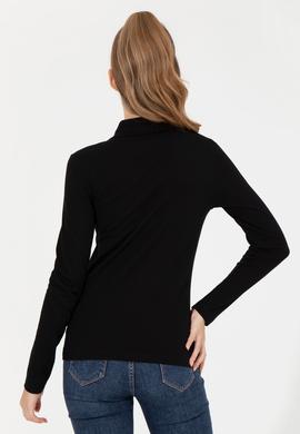 Kadın Siyah Polo Yaka Basic Sweatshirt - 50256259048