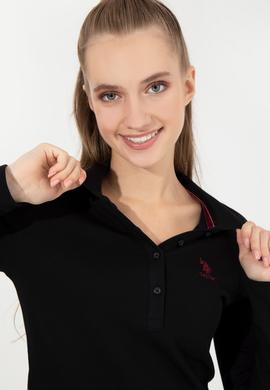 Kadın Siyah Polo Yaka Basic Sweatshirt - 50256259048