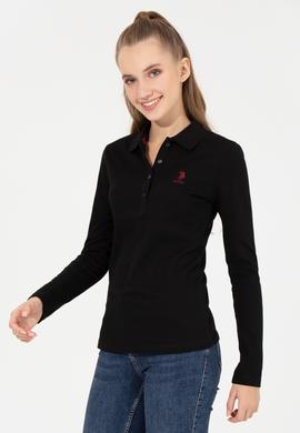 Kadın Siyah Polo Yaka Basic Sweatshirt - 50256259048