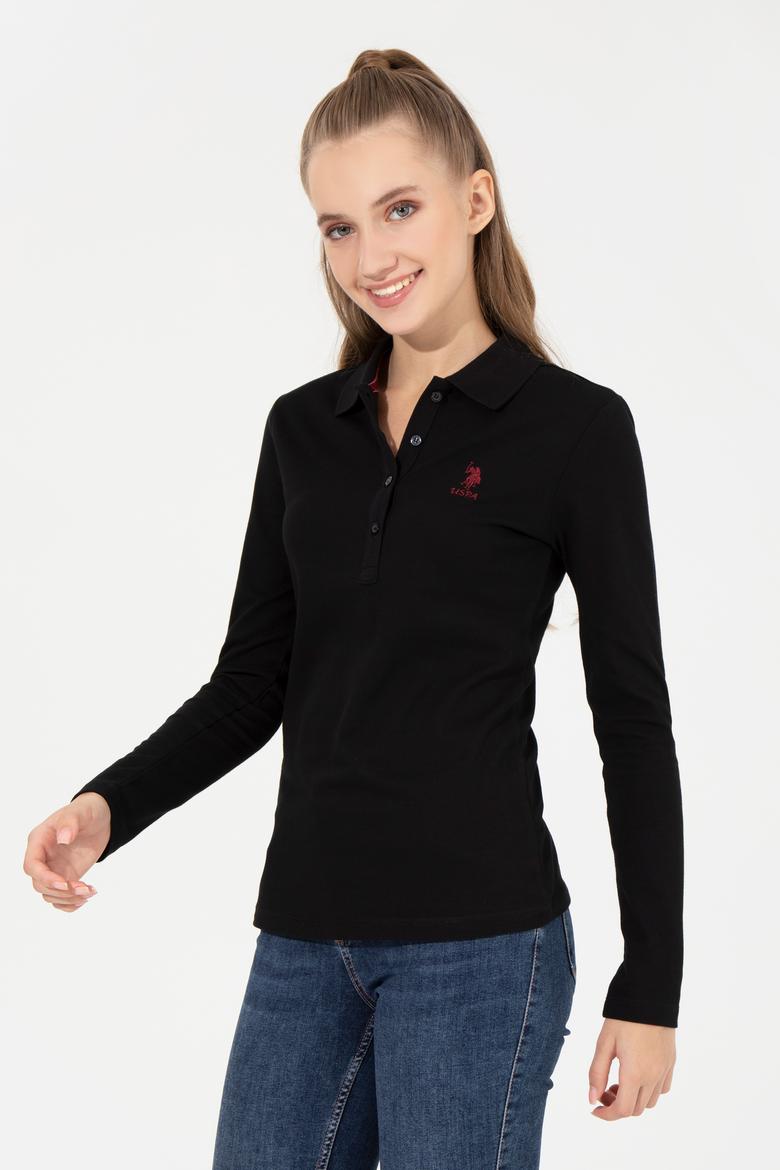 Kadın Siyah Polo Yaka Basic Sweatshirt - 50256259048