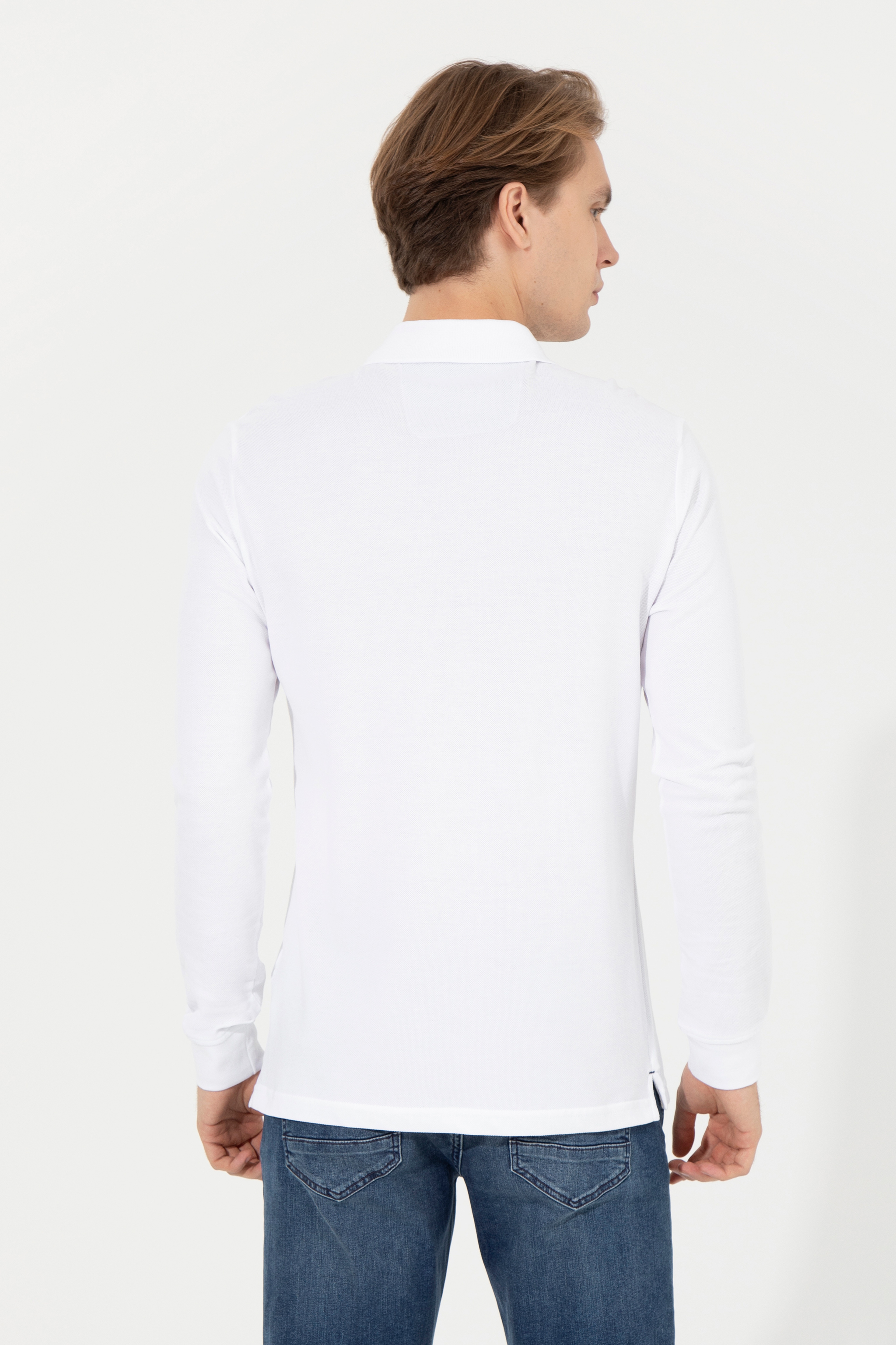 Erkek Beyaz Basic Sweatshirt - Image 5