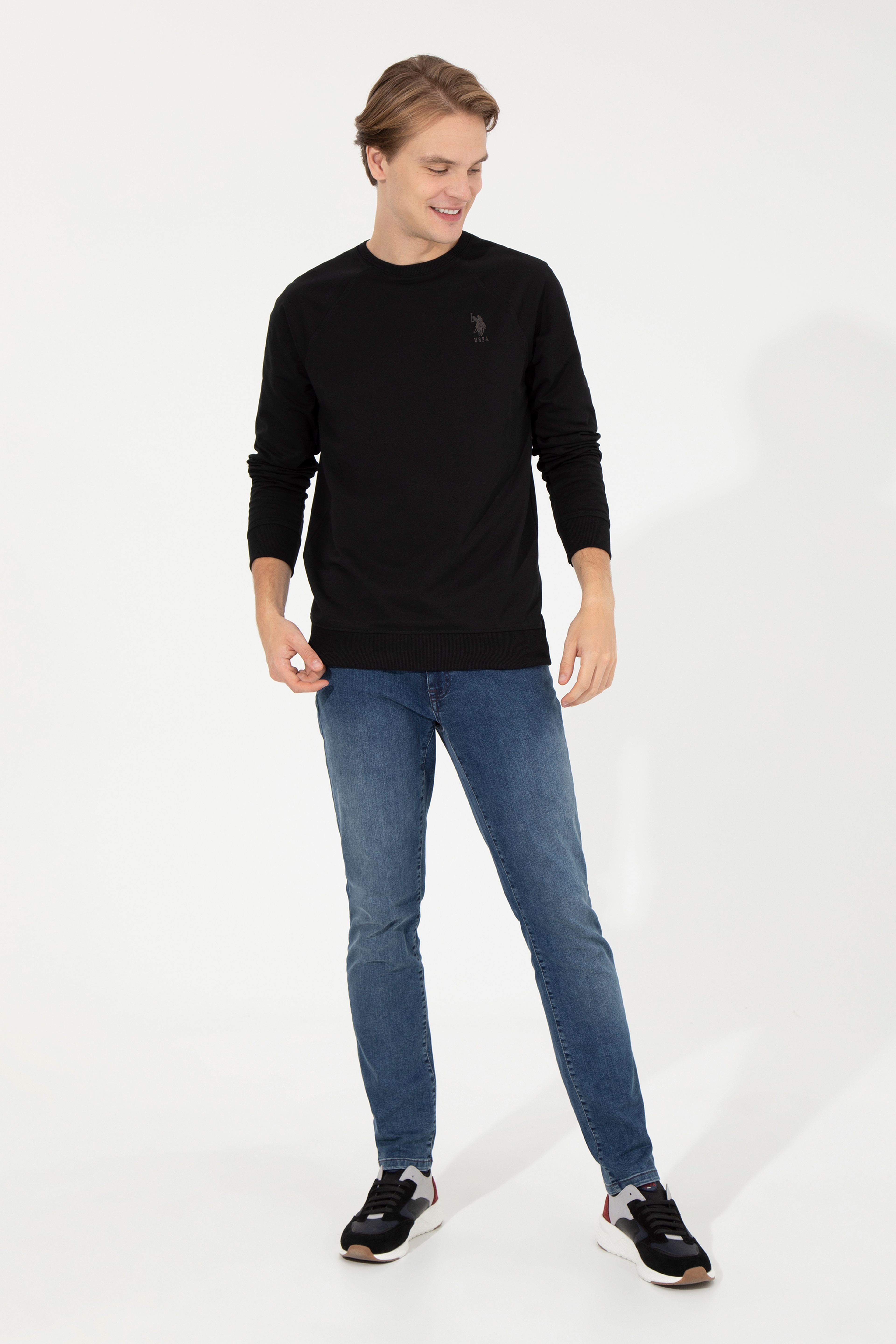 Erkek Siyah Basic Sweatshirt - Image 4