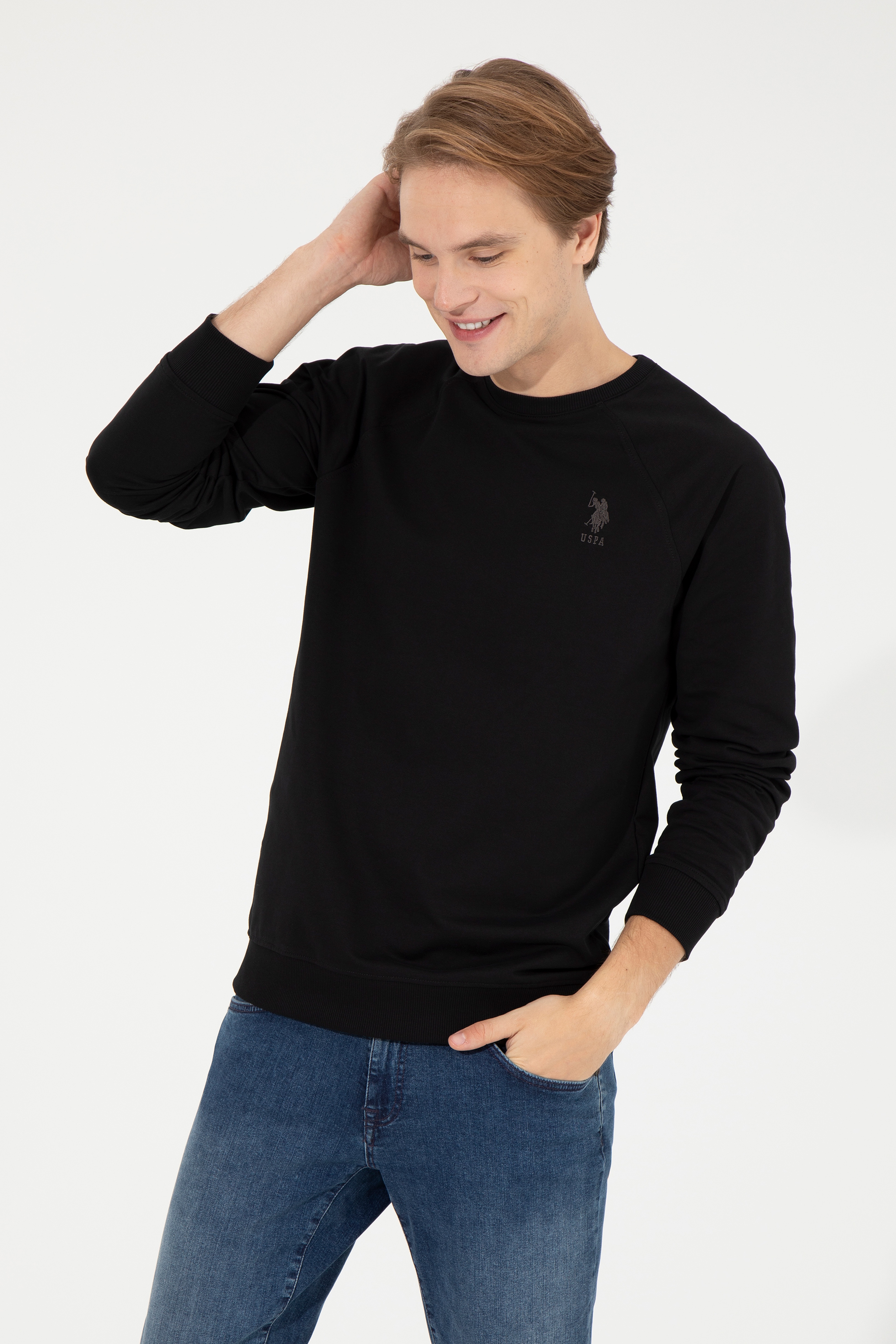 Erkek Siyah Basic Sweatshirt - Image 3