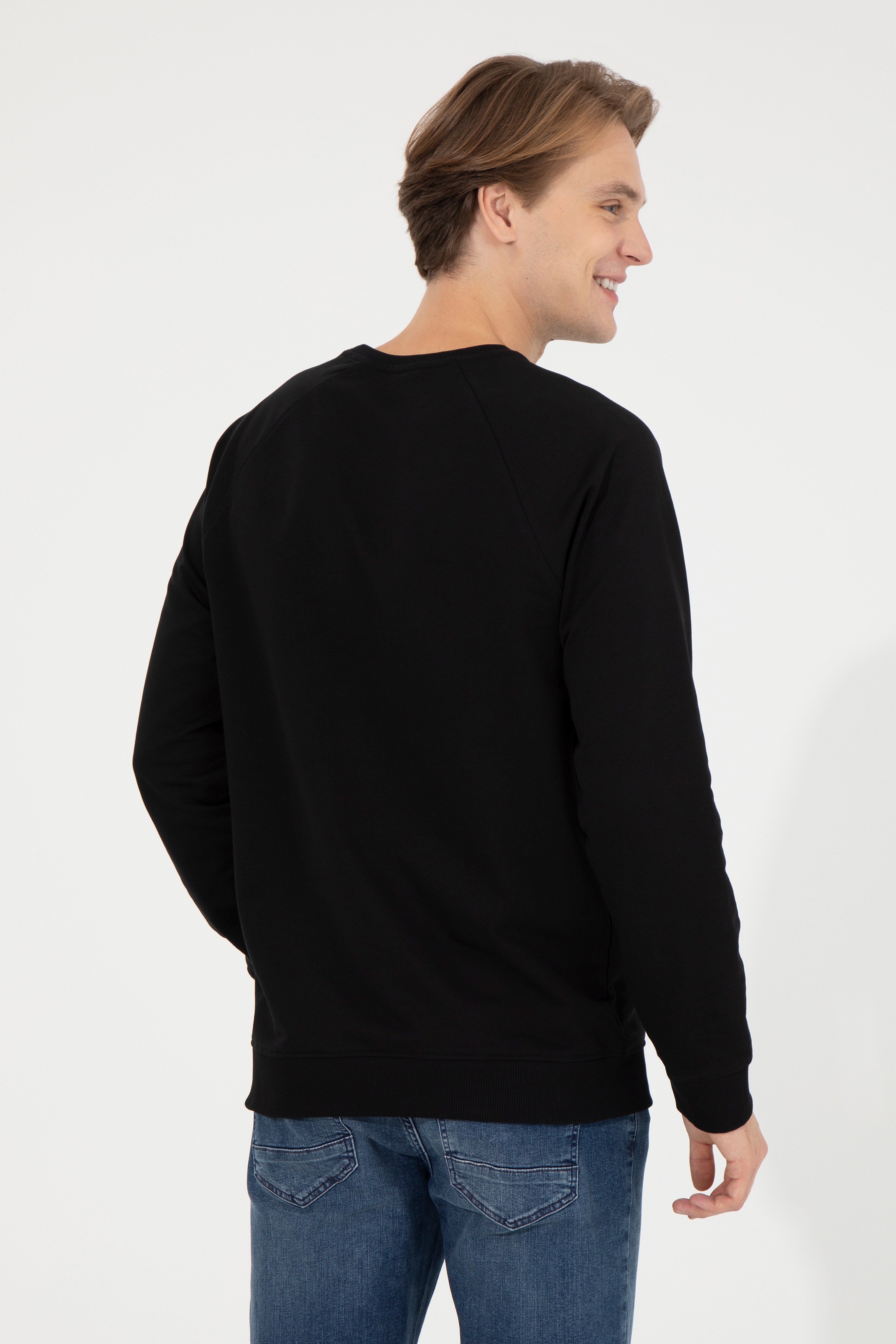 Erkek Siyah Basic Sweatshirt - Image 5