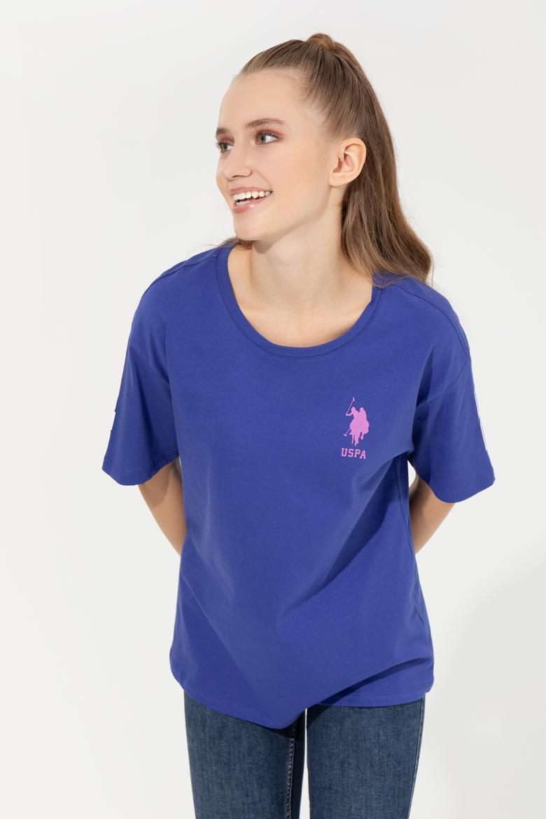 Kadın Mavi Bisiklet Yaka Tişört